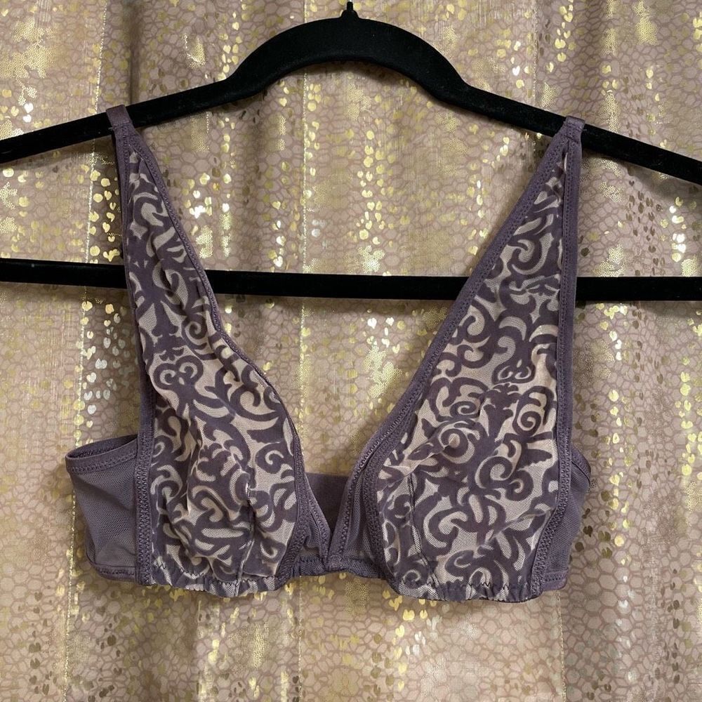 Victorias Secret Gray Mesh Velvet Burnout Bralette, XS‎